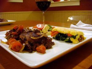 Chicken Cacciatore and Polenta Terrine with Sausage, Kale and Peppers