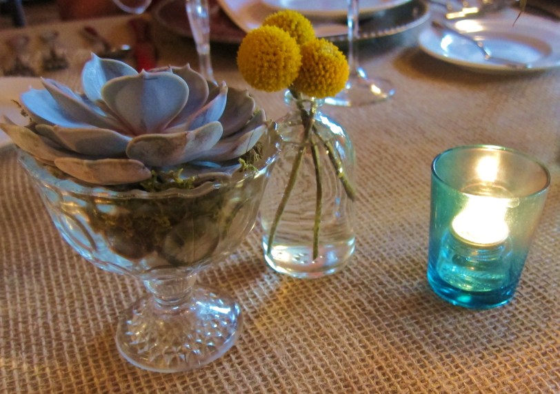 table setting succulent burlap